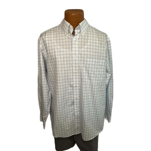 Jos. A. Bank Light Blue & White Plaid Long-sleeve Dress Shirt, Large, Pre-owned - Picture 1 of 7